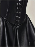 WDIRARA Women's PU Leather Lace Up Mini Halter Dress Sexy Punk Sleeveless Ruffle Layered A Line Dresses