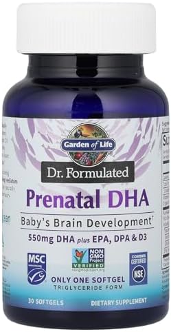 Garden of Life Dr. Formulated Prenatal DHA Fish Oil - 500mg DHA & DPA in Triglyceride Form 100% DV Vitamin D3, Single Source, Mercury Free Omega 3 Supplements for Women's Health, 30 Softgels