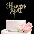 Heaven Sent Cake Topper for Baby Shower, Gender Reveal Party Decorations, Baptism Cake Decor (Gold)