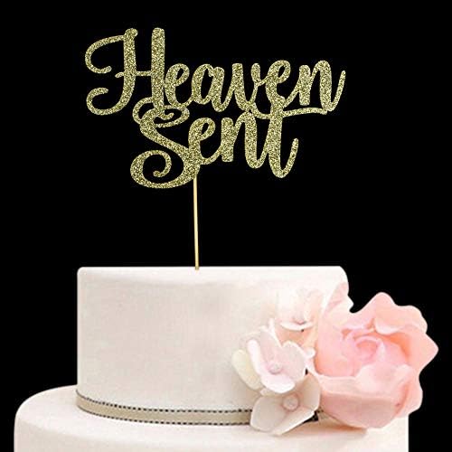 Heaven Sent Cake Topper for Baby Shower, Gender Reveal Party Decorations, Baptism Cake Decor (Gold)