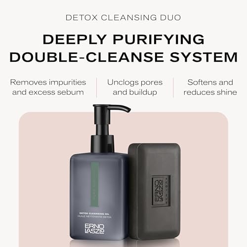 Erno Laszlo Detox Double Cleanse Duo, Cleansing Oil and Sea Mud Deep Cleansing Bar for Oily and Combination Skin, 6.4 fl oz / 3.4 oz