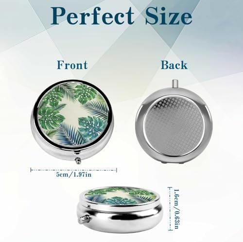 3 Compartment Travel Pill Case, Sealed Portable Pill Container Mini Size Metal Pill Box for Pocket Purse, Three Times a Day Pill Organizer for Children, Woman and Men - Palm Tree