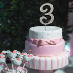 Cake Topper Silver Metal Number 3, Diamond Cake Decoration with Sparkle Rhinestone for Birthday Wedding Anniversary Party