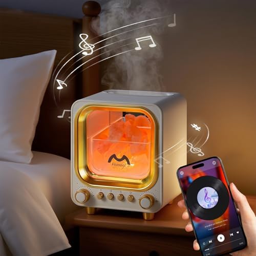 4-in-1 Ultrasonic Essential Oil Diffuser, Himalayan Salt Lamp Diffuser & Bluetooth Music Player,Mini Aromatherapy Diffuser Mist Humidifier with Auto Off Function,100% Pure Himalayan Salt