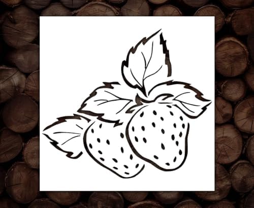 Reusable Strawberry Stencil Strawberries Drawing Strawberry Flower Fruit Garden Botanical Stencils (7x9, A)