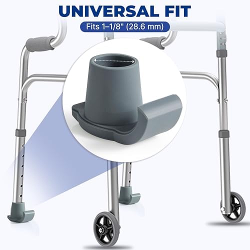 Walker Ski Glides for Folding Walkers, Universal Walker Feet Glides & Sliders, Walker Skids or Slides, Walker Accessories for Seniors, Easy Replacement Walker Attachments (4 Pack, Gray)