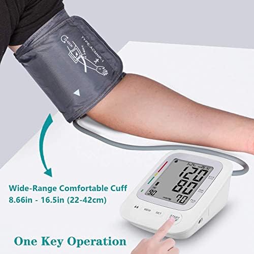 Electronic Blood Pressure Monitor, Upper Arm Automatic Digital BP Monitor Large Cuff, 2 Users 180 Memory Large Display, Irregular Heart Rate Indication, with DC Adapter for Home Use