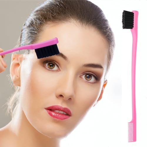 5Pcs Slick Back Brush Set with Topsy Tail Tool, Teasing Bristle, Rat Comb for Women & Girls Hair Styling, Flyaways Control and Edge Combing - Pink