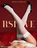 RSLOVE Women's Lace Top Thigh High Sheer Stockings Antiskid Silicone Ultra Shimmery Pantyhose