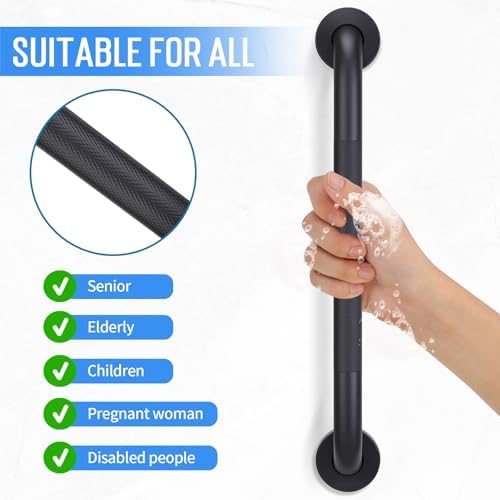 2 Pack 16 Inch Shower Grab Bars for Seniors Bathroom, Black Stainless Steel Safety Support Handles for Shower, Anti Slip Grab Bar for Bathroom, Handicap Elderly Injury Pregnant Assist Bath Handle