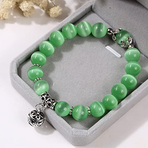 10mm White Green Purple Black Crystal Stone Beads Women's Bracelets Vintage Bracelet,Green Opal