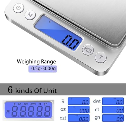 Digital Pocket Scale 3000g x 0.1g - Portable Mini Digital Scale for Jewelry, Food, Kitchen, Herbs, Coins & Gold - High-Accuracy Gram Scale with LCD Display, Tare Function & Battery Operation