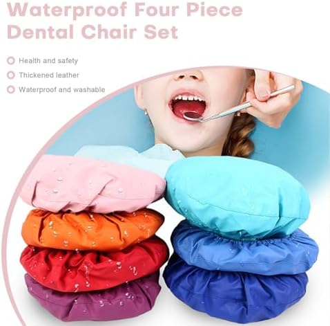 5Pcs Dental Chair Covers Set - Waterproof & Non-Slip PU Leather Elastic Full Covers with Foot, Seat, Headrest & Backrest Protectors for Dental Clinic Chairs(Pink)