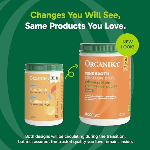 Organika Chicken Bone Broth Powder- Free Range and Vegetarian Fed Chickens- Keto Friendly, High Protein and Mineral Content- 300g