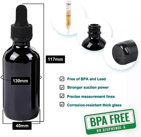 2oz Glass Dropper Bottle,Preety Texture Tincture Bottles with Precise Scales Eye Droppe,for All Kinds Of Mixed Liquids,Leak-Proof Design for Easy Travel (Black-48Pack)