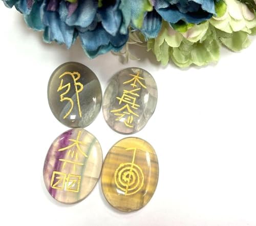Jet Usui Reiki Healing Set Chakra Balancing Meditation Gemstone Spiritual Energized Positive (Multi Flourite)
