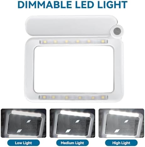 Rechargeable Magnifying Glass with Light, 5X Large Rectangular Page Magnifier, 12 Dimmable LEDs Folding Handheld Reading Magnifier for Seniors ＆ Low Vision