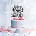 Happy 25th Birthday Cake Topper, 25th Birthday Cake Decor, Cheers to 25 Years, Hello 25, Funny 25th Birthday Party Decorations, Black Glitter