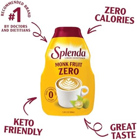SPLENDA Monk Fruit Liquid Zero Calorie Sweetener Drops, 3.38 Fl Oz Bottle (Pack of 1)
