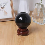 LONGWIN 120mm (4.7 in) Divination Black Crystal Ball Fengshui Sphere Home Decorations Meditation Ornaments with Rotating Wooden Stand