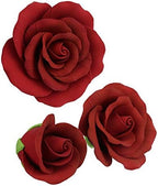 O'Creme Deep Red Rose Gumpaste Flower - for Cake Decorating - Sugar Paste Decorations for Cakes, Cupcake Toppers - Birthday, Wedding, Valentines, Baby Shower - Set of 6-3 Different Sizes