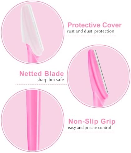 HFATMOS 12 Pcs Eyebrow Razors, Face Razors Multipurpose, Exfoliating Dermaplaning Tools, Eyebrow Trimmers Shaver with Protective Cover, Facial Hair Removal for Women Men Body Use (Pink)