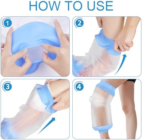 AUAUY Waterproof Knee Cast Cover for Shower, Reusable Adult Knee Cover, Soft & Comfortable Cast Protectors for Broken, Watertight Seal Protector for Bandages, Dressings, Wound Care Supplies