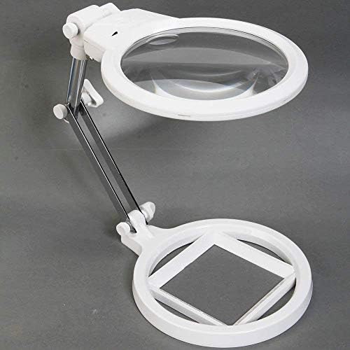 2.5X 130MM / 5X 25MM Foldable Magnifying Glass with 2 LED Lights Table Top Desk Lamp Lighted Reading Magnifier Magnifying Loupe Glass