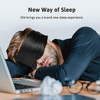 Silk Sleep Mask for Women Men, Mulberry Silk Eye Sleeping Mask & Blindfold with Adjustable Strap, Blackout Eye Cover for Sleep Travel Yoga Nap, Large Size, Black