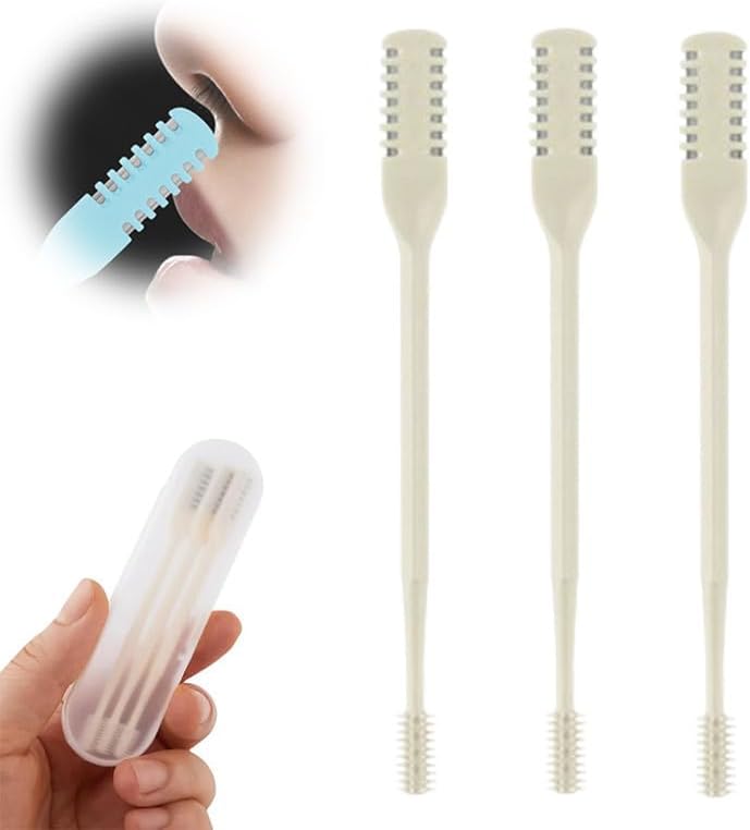 Moonboat 2-in-1 Nasal Hair Cutter, 2024 New Double Sided Nose Hair Knife, Nostril Hair Remover Tool, Portable Manual 360° Rotating Nose Hair Trimmer with Ear Picker for Women Men(Cream,3pcs)