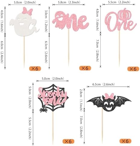 Rsstarxi 30 Pack Halloween Cupcake Toppers Spooky One Girl First Birthday Cupcake Decorations Ghost Bat Spider Pumpkin Cupcake Picks for Halloween Baby Shower 1st Birthday Party Cake Decorations