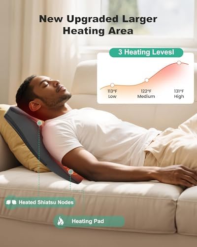 Snailax Cordless Shiatsu Neck Massager with Heat & Vibration, Back Neck Shoulder Massager for Pain Relief Deep Tissue, 4D Kneading Back Massage Pillow, Rechargeable Portable Massage