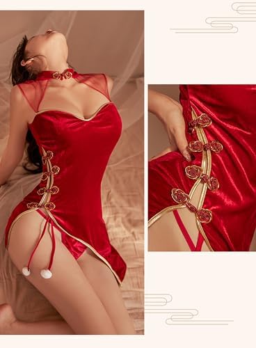 SINGUYUN Women Sexy Anime Cosplay Lingerie Chinese Cheongsam Dress High Split Bodycon Nightgown Qipao Babydoll Outfit