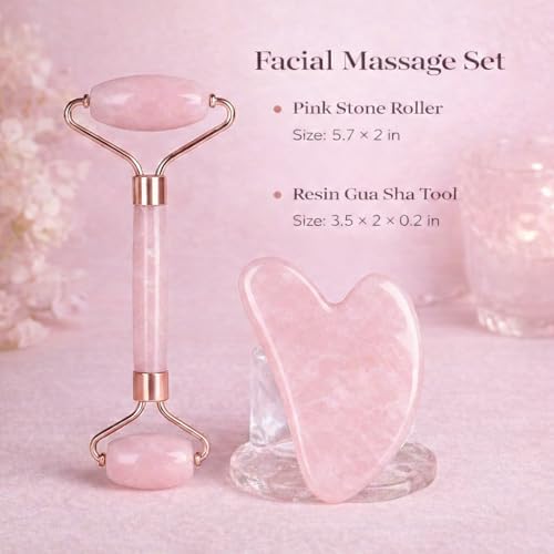 Jade-Style Roller and Gua Sha Set, Cooling Facial Massage Tools, Smooth Resin Skincare Duo for Face & Neck