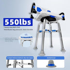 Heavy Duty 360 Swivel Shower Chair for Elderly, 550LB Bariatric Shower Bench with Adjustable Height & Padded Seat, Folding Stool for Inside Shower Bathtub Bathroom