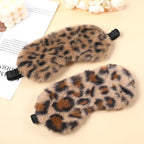 2 Pcs Plush Leopard Eye Mask Soft Sleeping Blindfold Eye Cover Comfortable Furry Faux Fur Sleeping Mask Satin Nap Night Eyeshade Cover for Women Men Gift (Brown, Coffee)
