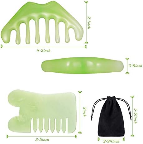 Geiserailie 2 Pcs Jade Combs Esthetician Supplies Massage Stone Hair Gua Sha Scraping Scalp Comb Facial Massage Tool Handheld Head Tools Head Caring Therapy for Women(Mixed Style)