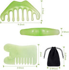 Geiserailie 2 Pcs Jade Combs Esthetician Supplies Massage Stone Hair Gua Sha Scraping Scalp Comb Facial Massage Tool Handheld Head Tools Head Caring Therapy for Women(Mixed Style)