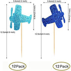 24 PCS Glitter Airplane Cupcake Toppers for Birthday Party Engagement Bridal Wedding Baby Shower Anniversary Party Cake Dessert Decorations Supplies Picks