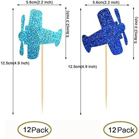 24 PCS Glitter Airplane Cupcake Toppers for Birthday Party Engagement Bridal Wedding Baby Shower Anniversary Party Cake Dessert Decorations Supplies Picks