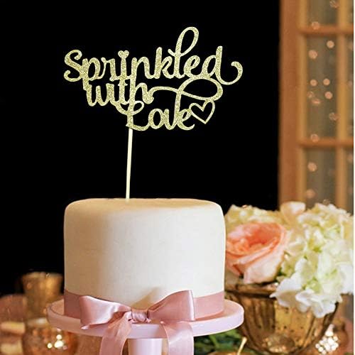 Sprinkled with Love Cake Topper for Baby Shower, Wedding, Birthday Party Decorations Gold Glitter