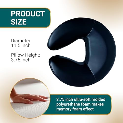 EASY SPA Premium Massage Face Cradle Cushion Memory Foam, Massage Pillow Face Down for Massage Table, PU Leather U Shaped Pillow (Black)