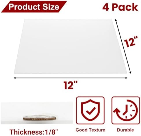 4 Pack Translucent Silicone Sheets, 12'' x 12'' x 1/8'' 60A Duro White Rubber Mat, Heavy Duty Rubber Gasket Material, Semi Clear Silicone Pads for DIY Seals, Flooring, -76 to 356°F Resistant