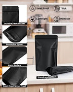 FireKylin 100 Pack Resealable Stand Up Bags,Smell Proof Pouch Sealable Foil Pouch Bags for Packaging (Black, 3.5" x 5.1")