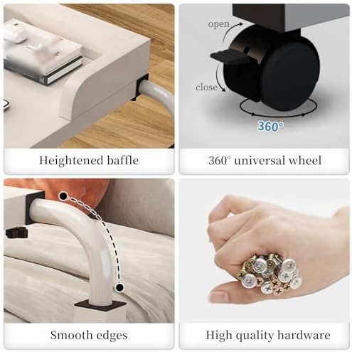 ZAIHW Overbed Table with Wheels, Adjustable Height 65-95cm (25.6-37.4in), Width 100-230cm (39.4-90.6in), Black
