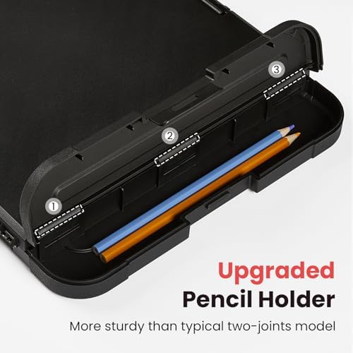 Sooez Reinforced Clipboard with Storage, Inner Plastic Folder Attached, Heavy Duty Plastic Clip Boards 8.5x11 with Pen Holder, High Capacity Nursing Clipboard for Teacher Office Home, Letter / A4 Size
