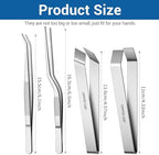 Ymapinc Fish Bone Tweezers Set, 4 Pieces Stainless Steel Food Cooking Tweezers to Remove Bones and Scales, Kitchen Tongs with Ergonomic Handles (Silver)