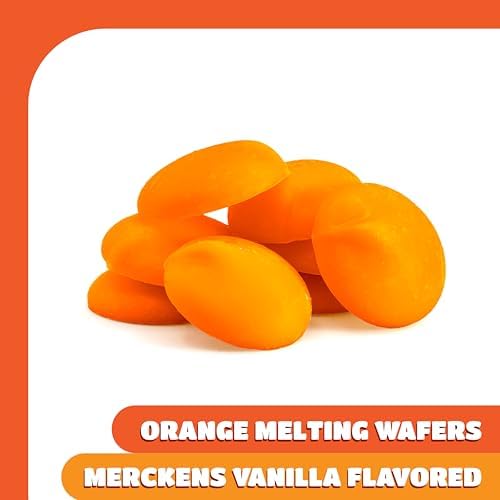 Merckens Chocolate Melts - 1 Pound Pack - Dye Free Orange Candy Melts for Dipping, Molding, Coating & Baking - Vanilla Melting Wafers for All Occasions