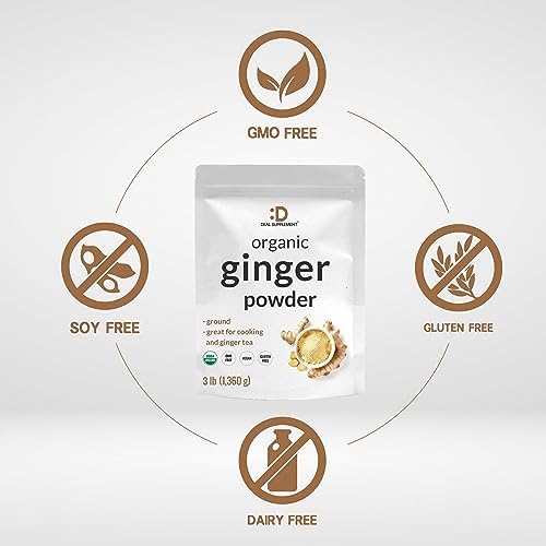 DEAL SUPPLEMENT Organic Fresh Ginger Powder, 3lbs – Finely Ground for Easy Mixing, Raw Ginger Spice Flavor, Indian Origin – Great for Chews, Tea, Candy, & Juice – Non-GMO, Filler Free