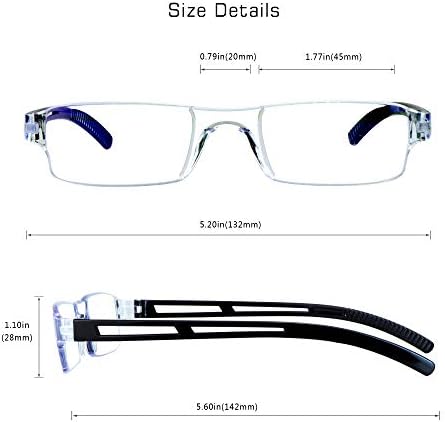 VisionGlobal 5 Pairs Reading Glasses, Blue Light Blocking Glasses, Computer Reading Glasses for Women and Men, Fashion Square Eyewear Frame (Black,+1.75 Magnification)